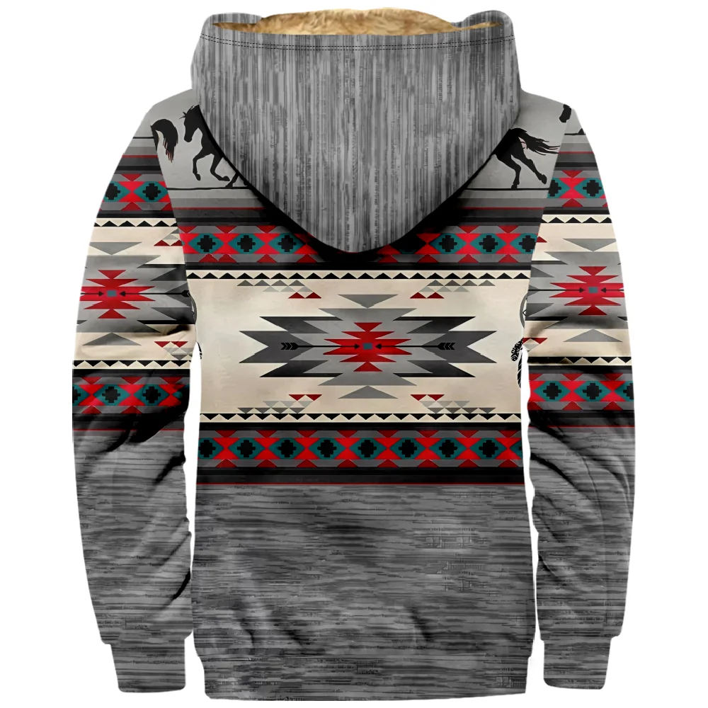 Tribal Prints Designer Vintage Ethnic Hoodie Long Sleeve Zipper Sweatshirt Stand Collar Coat Women Men Winter Clothes