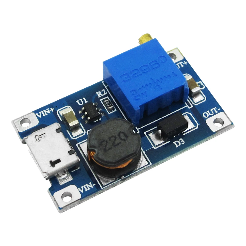 20PCS DC-DC Adjustable Boost Module 2A Boost Plate 2A Step Up Module with MICRO USB 2V - 24V to 5V 9V 12V 28V MT3608 LM2577