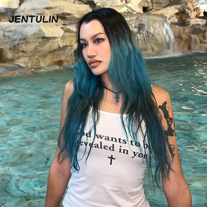 Y2k Stil Tank Tops Vintage Emo Mädchen Punk Brief Drucken Crop Tops Harajuku Ästhetische Grunge Weste Streetwear Ärmelloses T-shirt