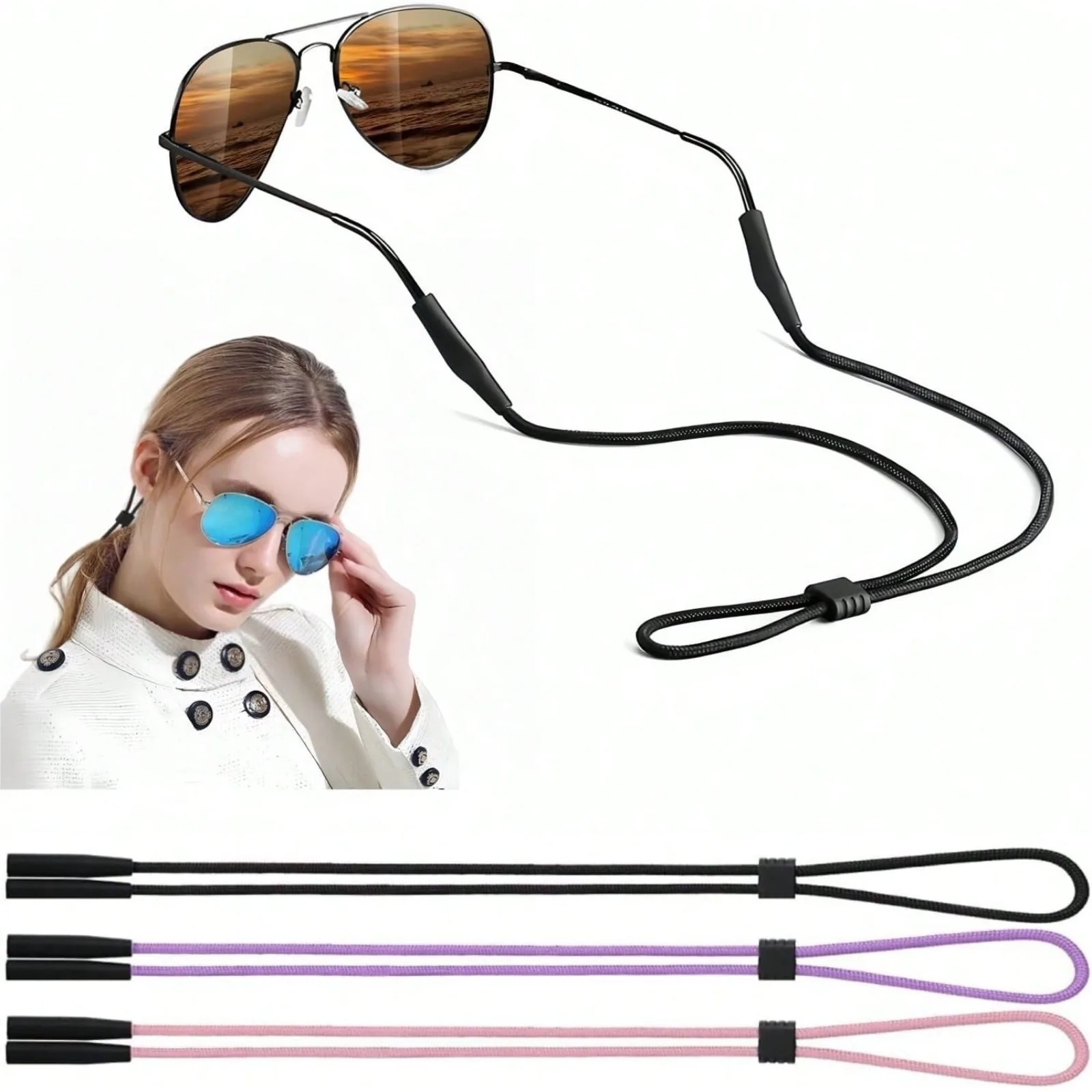 BANSTLE Glasses Strap - 3 Pcs Adjustable Eyewear String Lanyard Retainer - Eyeglasses Holder Strap Men, Women And