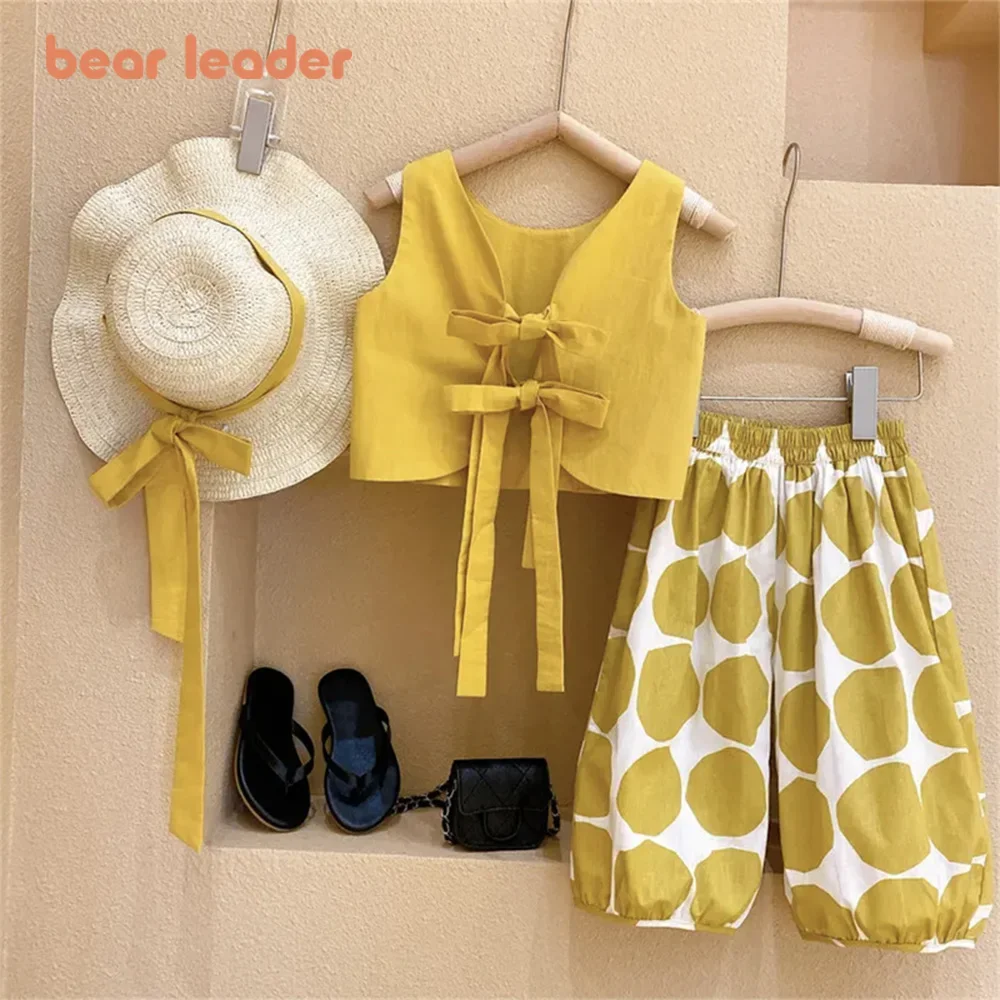 Bear Leader 2023 Korean Fashion Pastoral Backless Suit Thin Pullover Girl\'s Vest Top Polka Dot Knickerbockers Three Piece