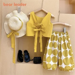 Bear Leader 2023 Korean Fashion Pastoral Backless Suit Thin Pullover Girl's Vest Top Polka Dot Knickerbockers Three Piece