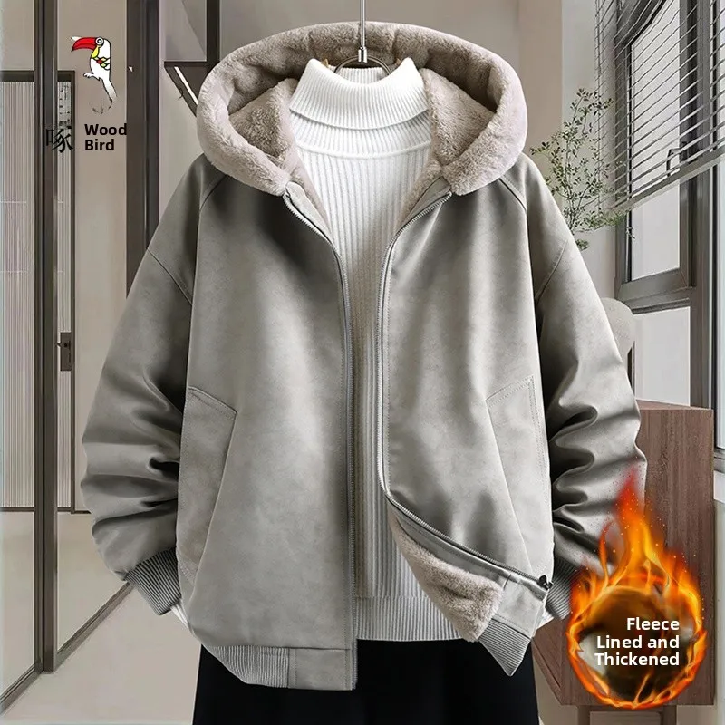 

Зимняя мужская куртка TUCANO из искусственной кожи с флисовой подкладкой, капюшоном и вставками из кроличьего меха, теплая, на молнии, с длинными рукавами