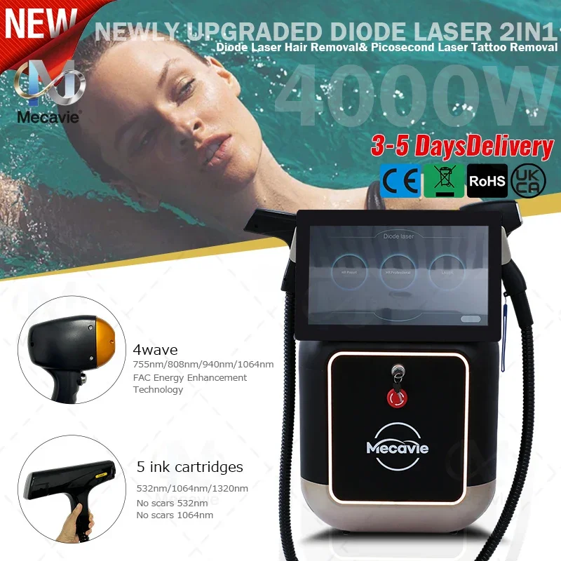 

Новейшая усовершенствованная диодная лазерная система для удаления волос Soprano Titanium Ice Platinum 2IN1, 4000 Вт, 4 длины волны, безболезненное удаление волос