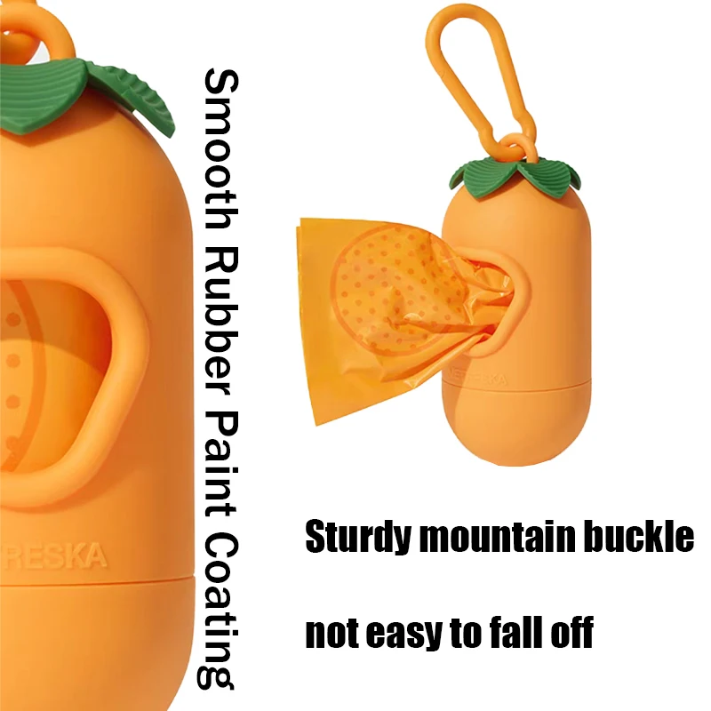 Dispensador portátil de bolsa de basura para caca, diseño de cápsula, color naranja, para caminar y recoger golpes de perros con cualquier correa para perros
