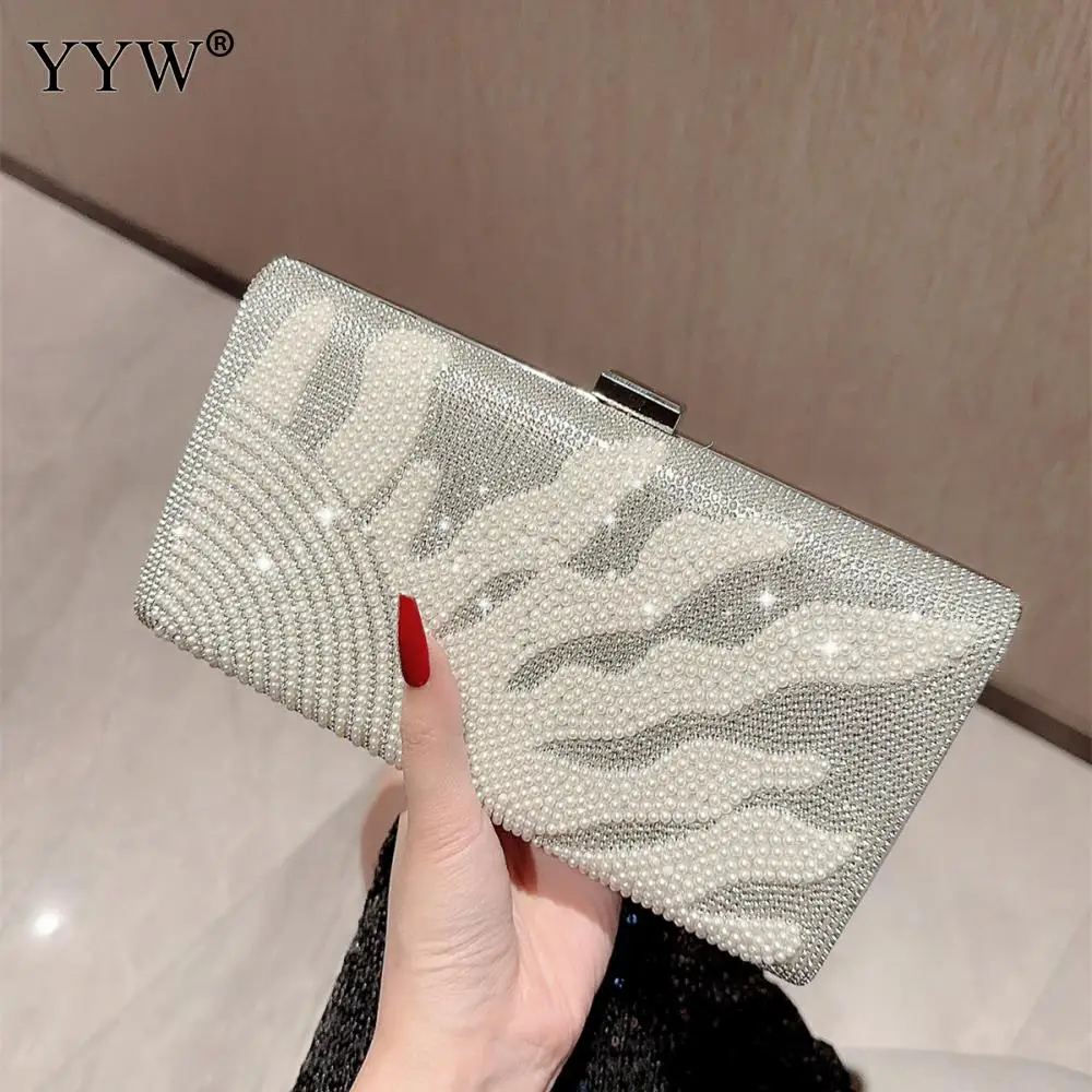 

Women Evening Bags Beaded Women Bridal Clutches Bag Imitation Pearl Shell Women Bag Shoulder Bag Diamonds Clutch Bag For Wedding