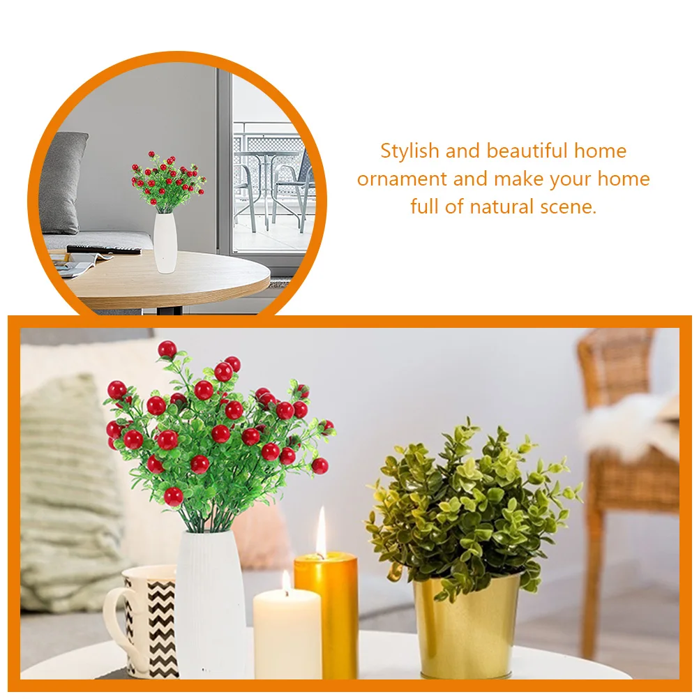 

4pcs Lifelike Red Stems Eucalyptus Leaves Artificial Berry Branches Vase Filler Fake Red Berry Bunch Simulated Fruit Plants