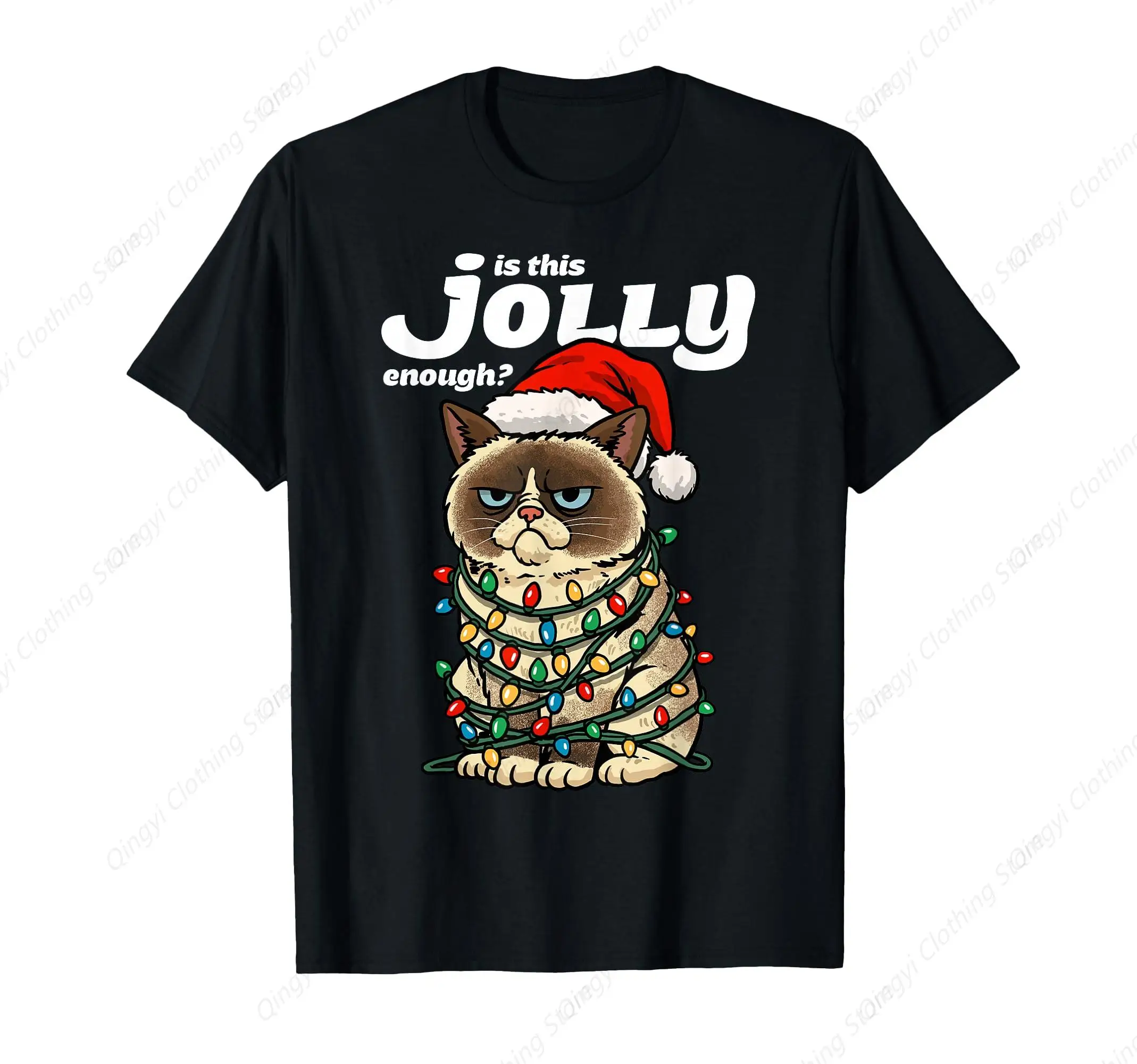 

is This Jolly Enough Grumpy Christmas Cat Funny Xmas Lights T-Shirt