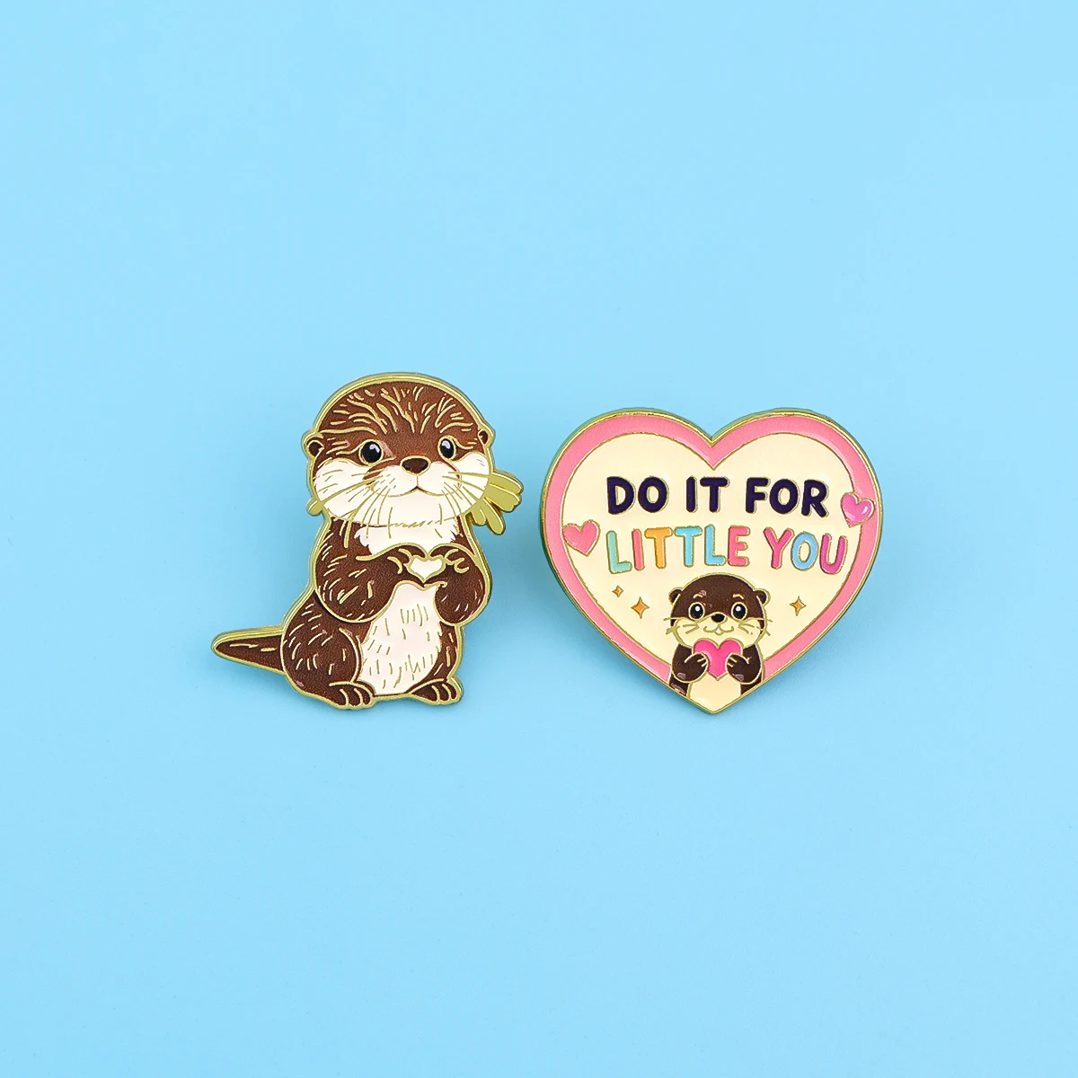 Cute Otter Enamel Pins 2Pcs Cartoon Sea Otter Heart Lapel Brooch Metal Badge Do It For Little You Quote Pin Backpack Decor Gift