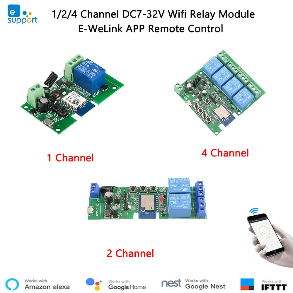 Tuya USB 5V DC 7-32V Wifi Relay Module 1/2/4 Channel Wireless Switch 433MHZ Remote Control For Smart Home Tuya App Control