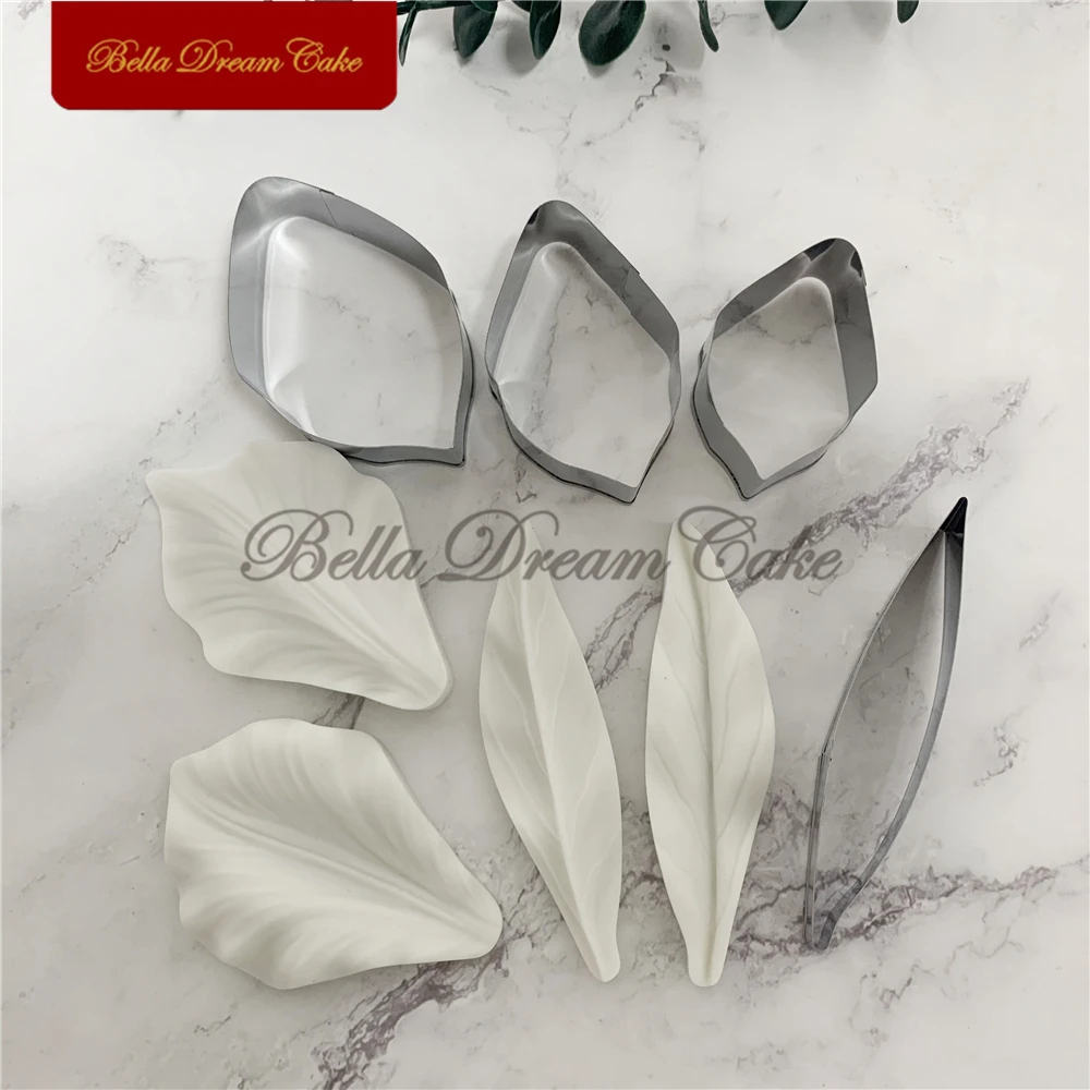 3D Calla Lily Petal/Leaf Veiner Silicone Mold Fondant Flower Stainless Steel Cutter DIY Clay Mould Cake Decorating Tool Bakeware