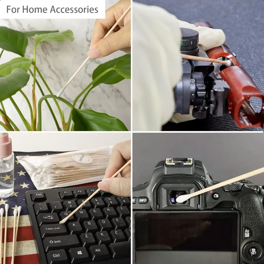 500 1000 Count 6'' Long Round Pointed Cotton Swabs Durable Stem Lint Free Gun Cleaning Swabs Pure Cotton Tips for Gun Maintenan