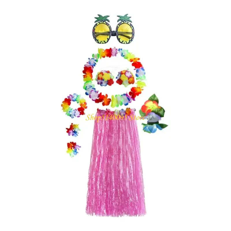 Dxae 8pcs Hawaiian Luaus Hulas Grass Spódnica z kostiumem kwiatowym Zestaw Bracelarii kwiat