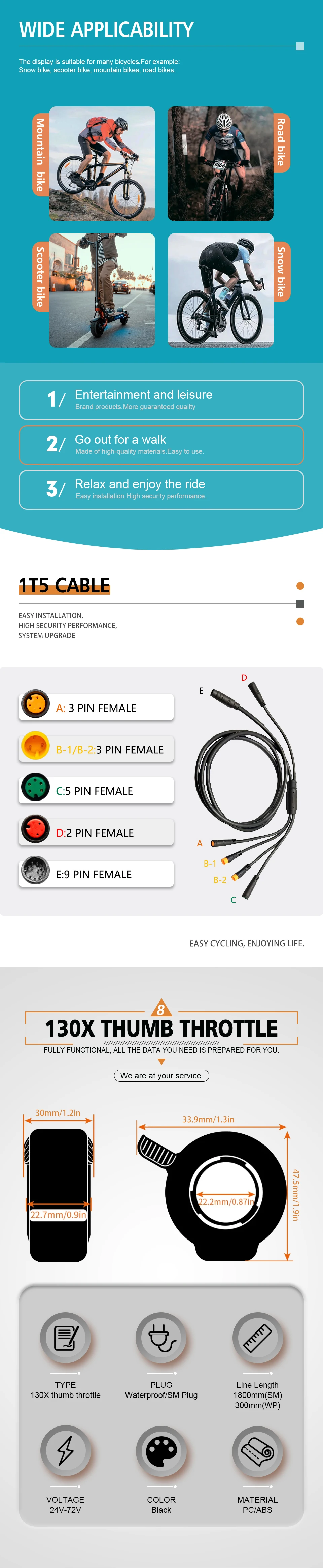 Teile für Elektroroller mit drei Modi, 17 A, 26 A, 30 A, 36 V, 48 V, Sinuswellenstopfen mit S866 S966 S900-Display, Verwendung für 250 W-1000 W Motor – Detail 8