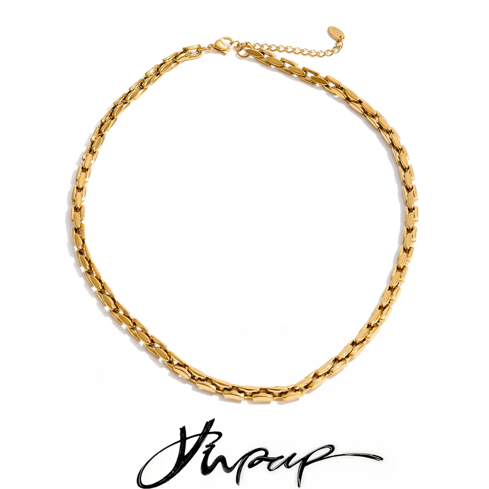 Yhpup Minimalist Stainless Steel Metal Chain Collar Necklace Bracelet Waterproof 18K Golden PVD Plated Fashion Neck Jewelry Gift