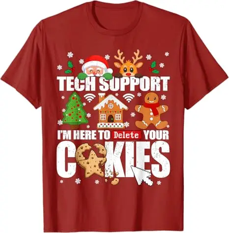 الدعم التكنولوجي حذف ملفات تعريف الارتباط الخاصة بك الرجال القبيح عيد الميلاد IT الطالب الذي يذاكر كثيرا تي شيرت Y2k سانتا عيد الميلاد منامة زي الأسرة مطابقة قائلا المحملة