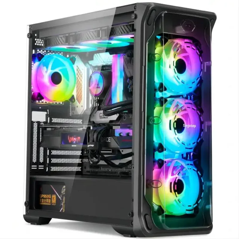 Aotesier Gaming PC core A8 7680 CPU Com 16G RAM 500 G SSD ATX/ITX/M-ATX painel lateral de visão completa Temper Glass Front Gaming pc game