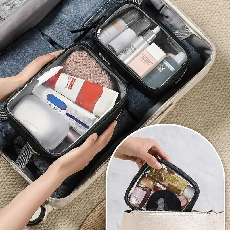 Durchsichtiger Make-up-Koffer aus PVC, Kulturbeutel, Mehrzweck-Reiseset, tragbar, großes Fassungsvermögen, staubdichter Organizer, transparente Aufbewahrungstasche – Detail 4