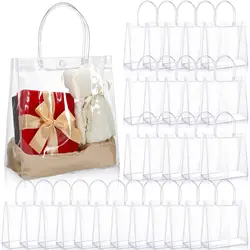 10-100PCS Transparent Soft PVC Gift Tote Packaging Bags with Hand Loop Clear Plastic Handbag Cosmetic Bag