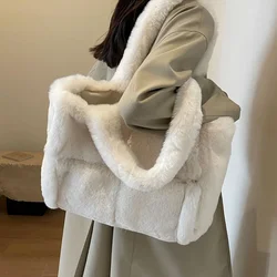 Sac à main en fausse fourrure moelleux pour femme, peluche douce, initié, chaud, grand, shopper, designer, femme, hiver