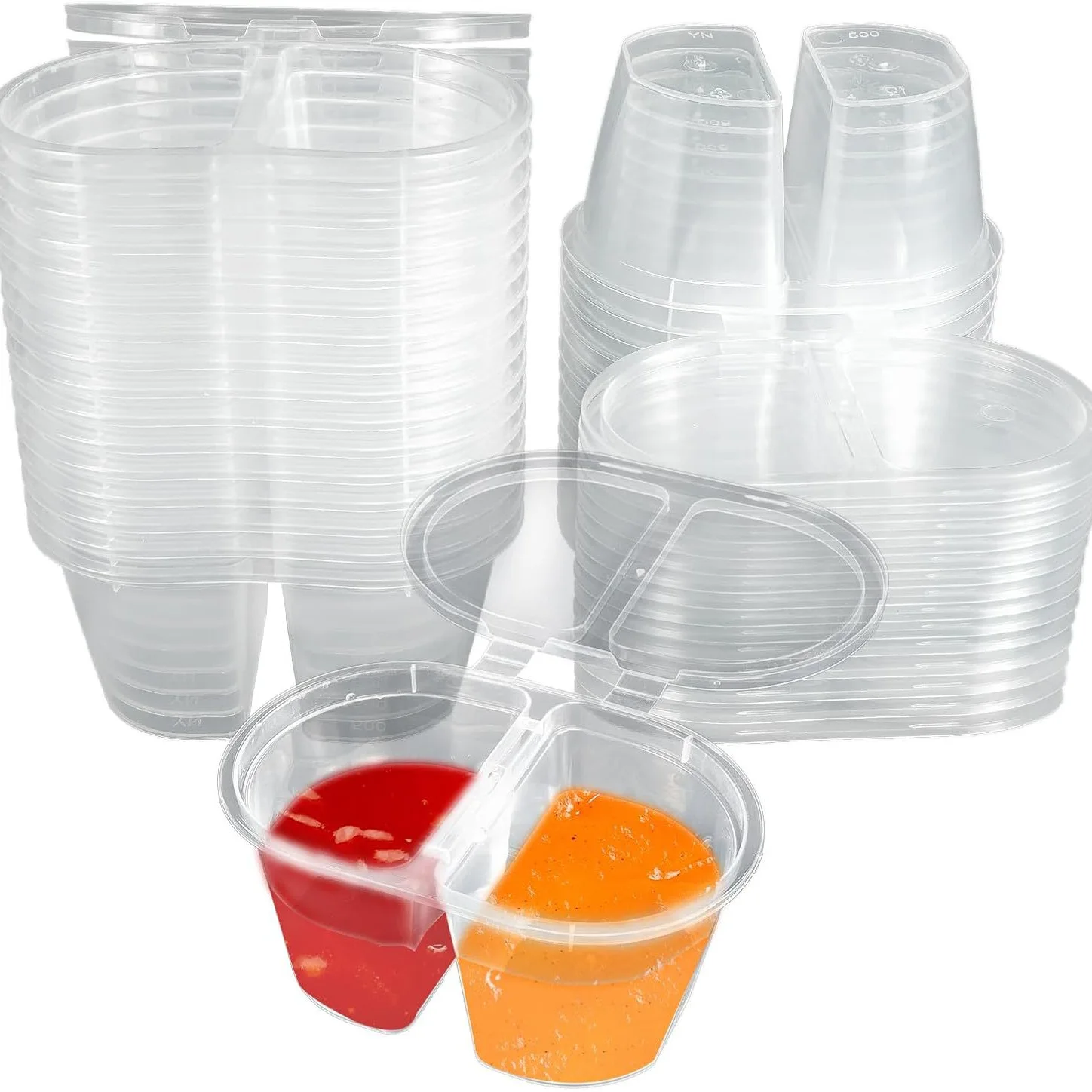 

2-in-1 Connected Condiment Containers with Lids, Leakproof Dipping Bowls for Meal Prep, Takeout, Sauce, Dressing, Snack Storage