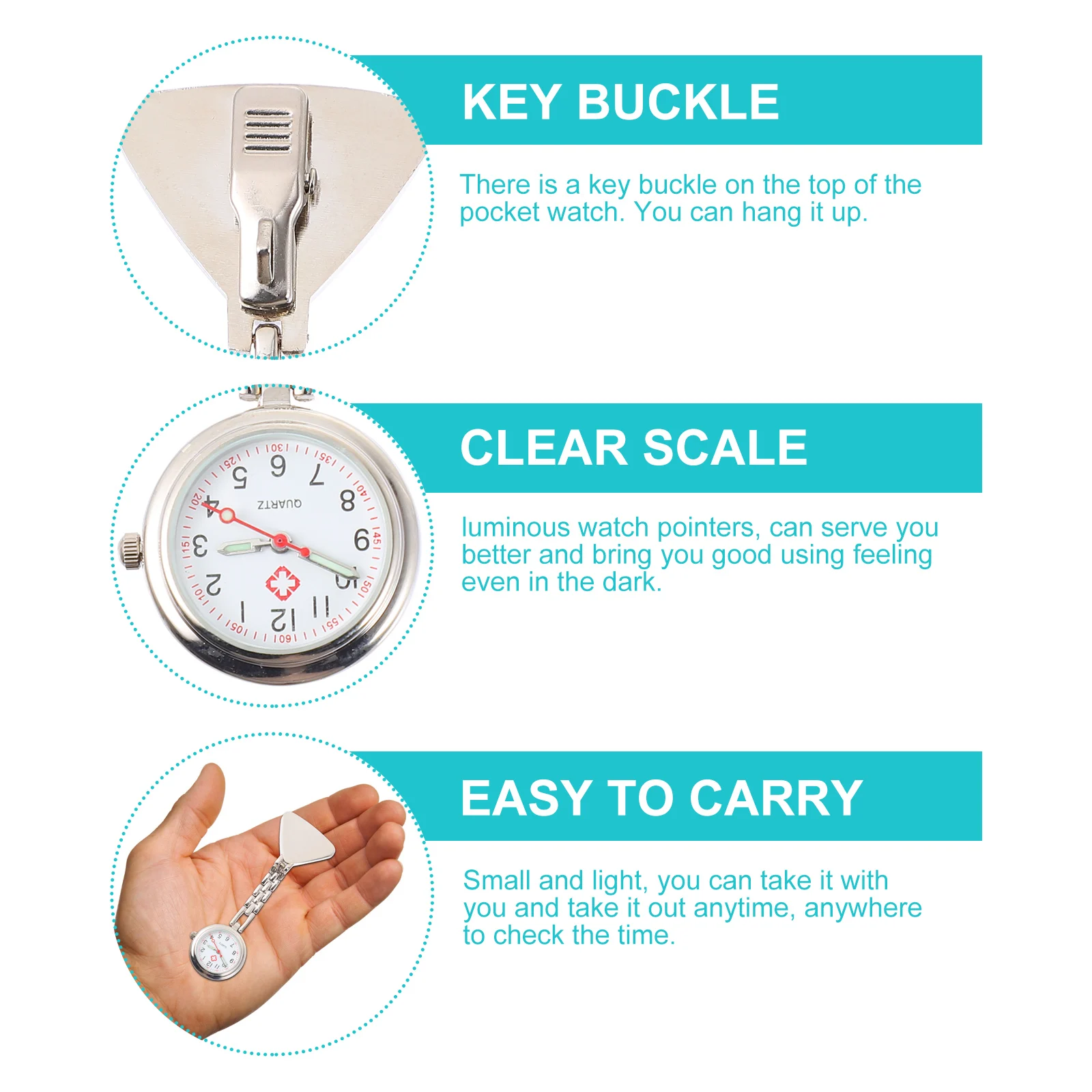 

Pocket Watch Quartz Doctors Digital Nurses Clip on Elderly Portable Kids Alloy Medical Timepiece Classic Durable Glass