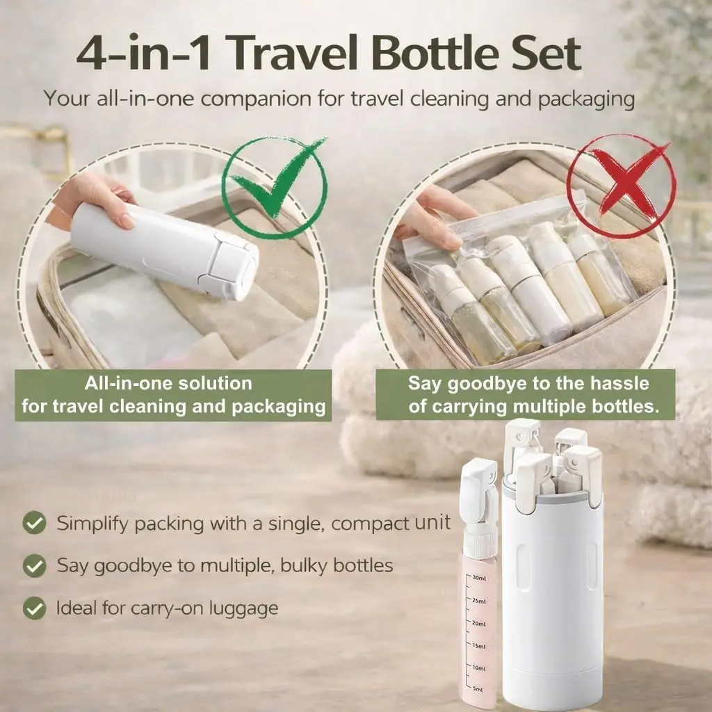 4 In 1 Travel Dispenser Portable Travel Bottles Leak Proof Leakproof Travel Container For Perfume Shampoo Conditioner Lotion view 3