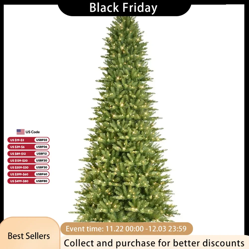 Christmas Tree 9Foot Pre-Lit Slim Fraser Fir Artificial with 800 UL Listed Clear Lights Green 49