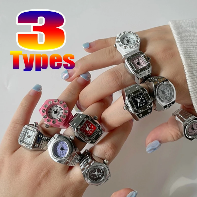 

Vintage Punk Finger Watch Ring Elastic Strap Alloy Watches Couple Rings Jewelry Women Girls Clock Retro Quartz Watch Rings