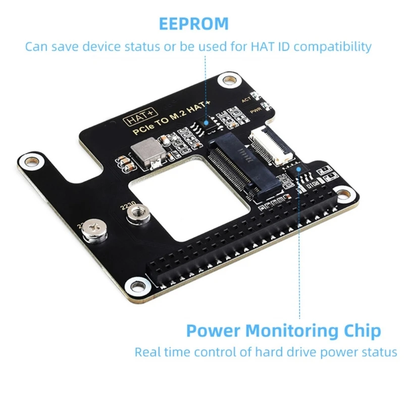 Placa expansão velocidade para RPI5 Pi5 M.2 HAT PCIe para NVME Porta GPIO 16 pinos