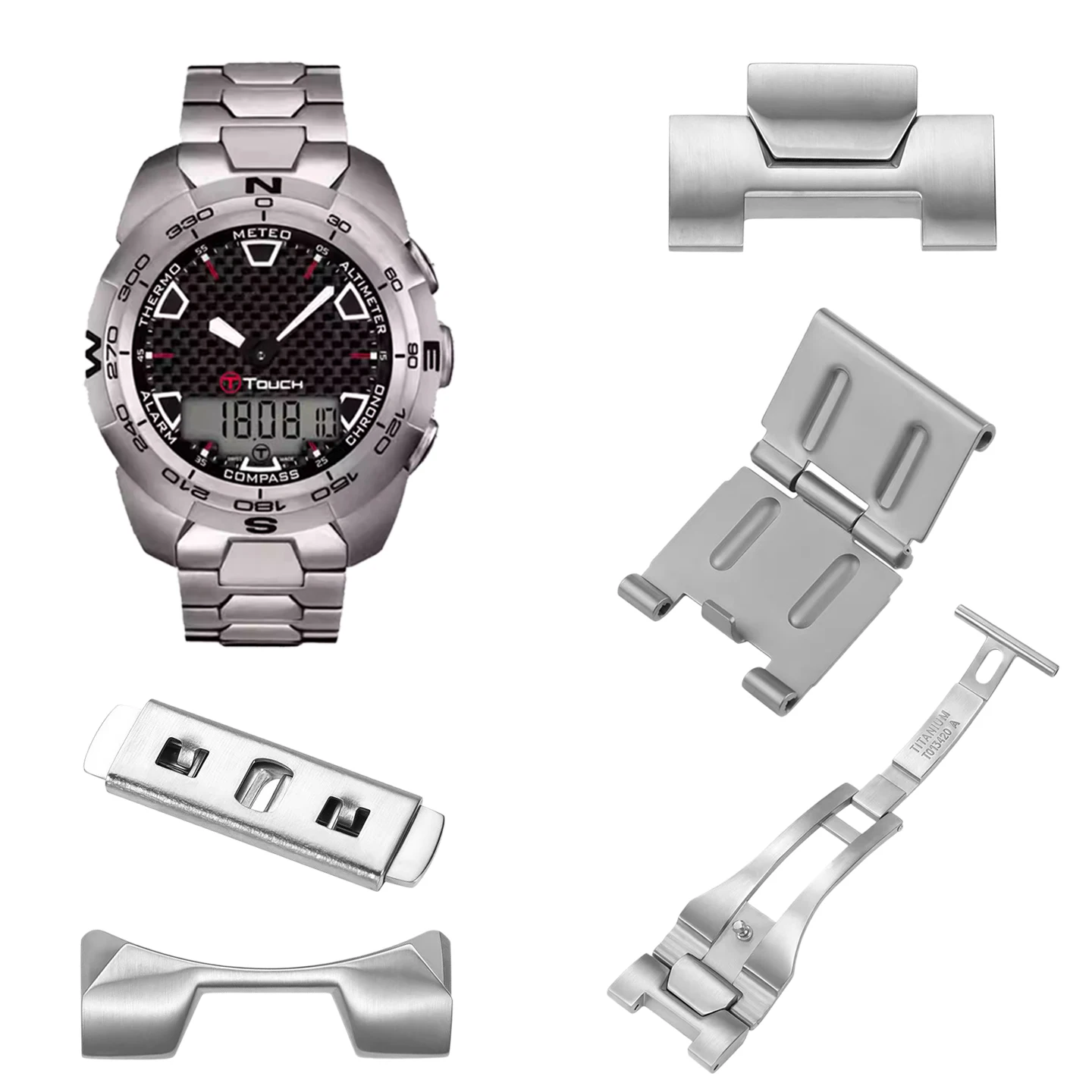 Para Tissot T013420A de 1853: Accesorios de metal para reloj, incluyendo correa de acero inoxidable, eslabón de extensión, hebilla, marco/cabezal y pieza de extensión.
