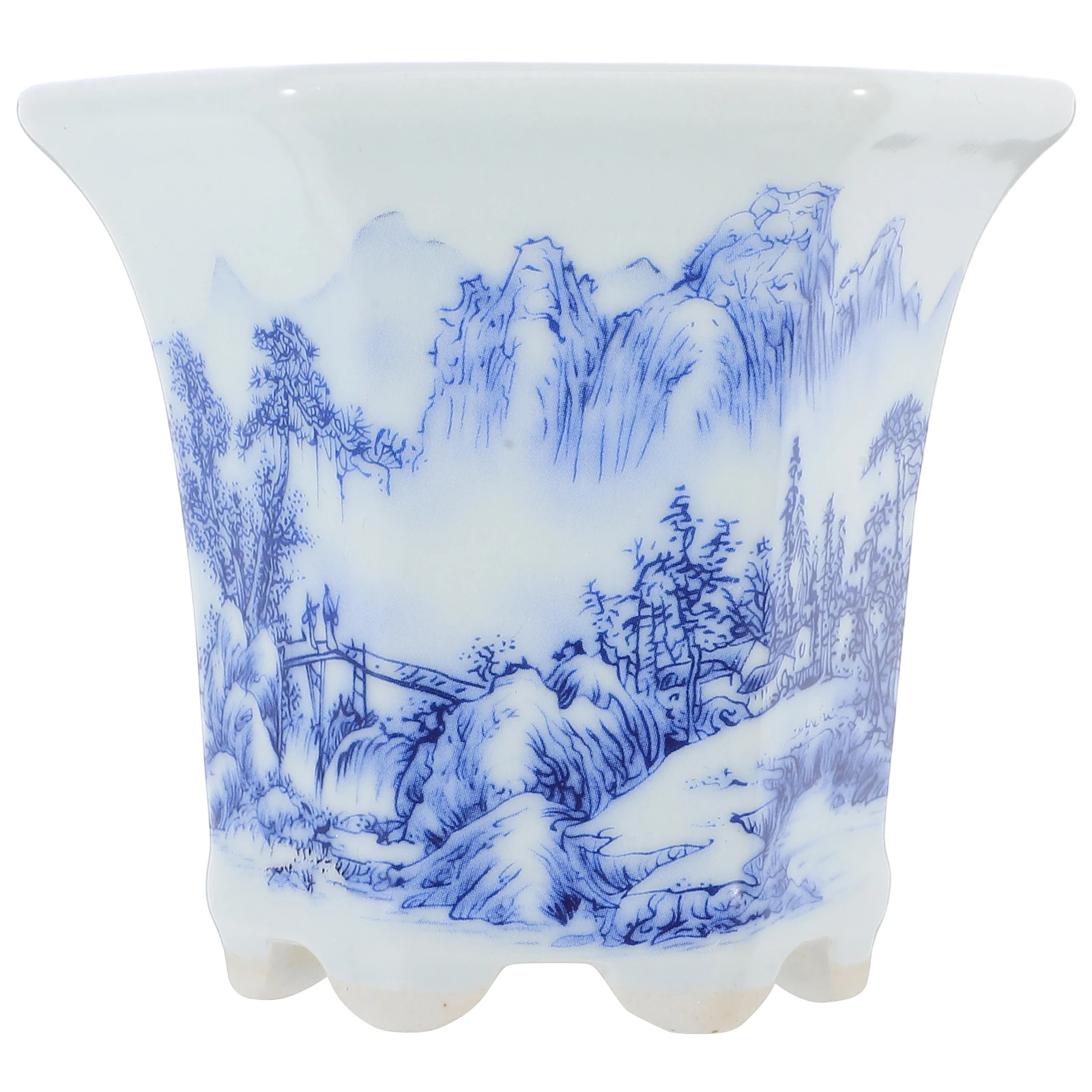 

Blue and White Porcelain Flowerpot Chinese Ceramic Pots Small Potted Plants Asian Planter Decorative Desk Office