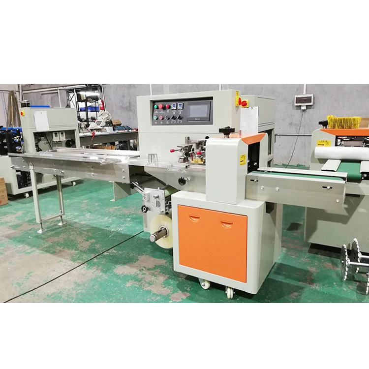 Pillow Wrapping 3 Sides Flow Pack Machinery Plastic Film Shrink Vacuum Packaging Customized PLC Control Adjustable Pack Size