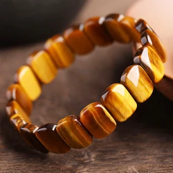 Fashion Tiger Eye Square Bracelet Men and Women Natural Stone Jewelry Healing Buddha Elastic Rope Couple Stone Bracelet Gifts