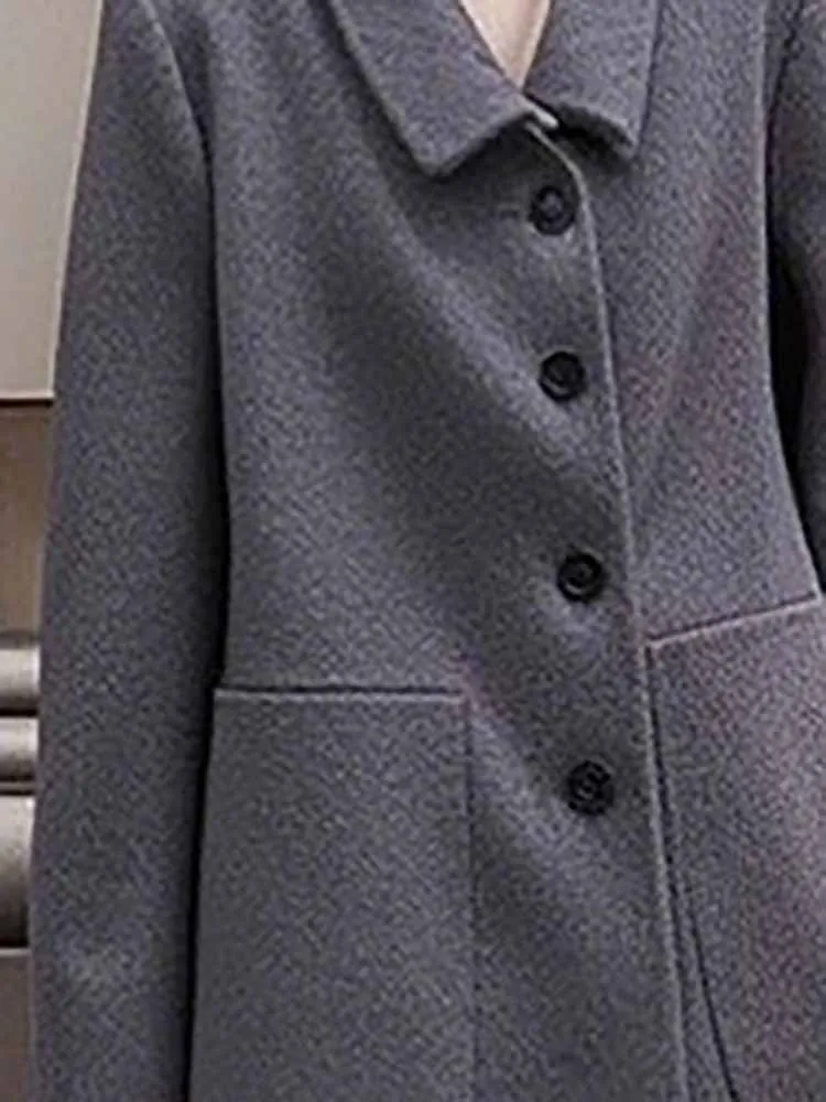 

Autumn Winter Fashion Solid Color Long Overcoat Casual Single Breasted Commute Jacket Temperament Lapel Long Sleeve Woolen Coat