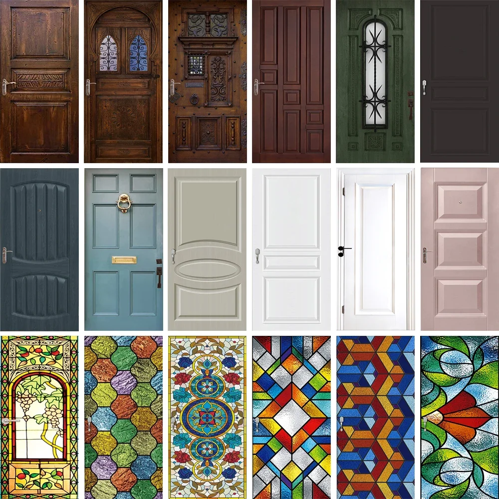 3D Realistic Vintage Wooden Door Sticker Wallpaper Home Decor Removable PVC Poster on the Door Design for Apartment Living Room