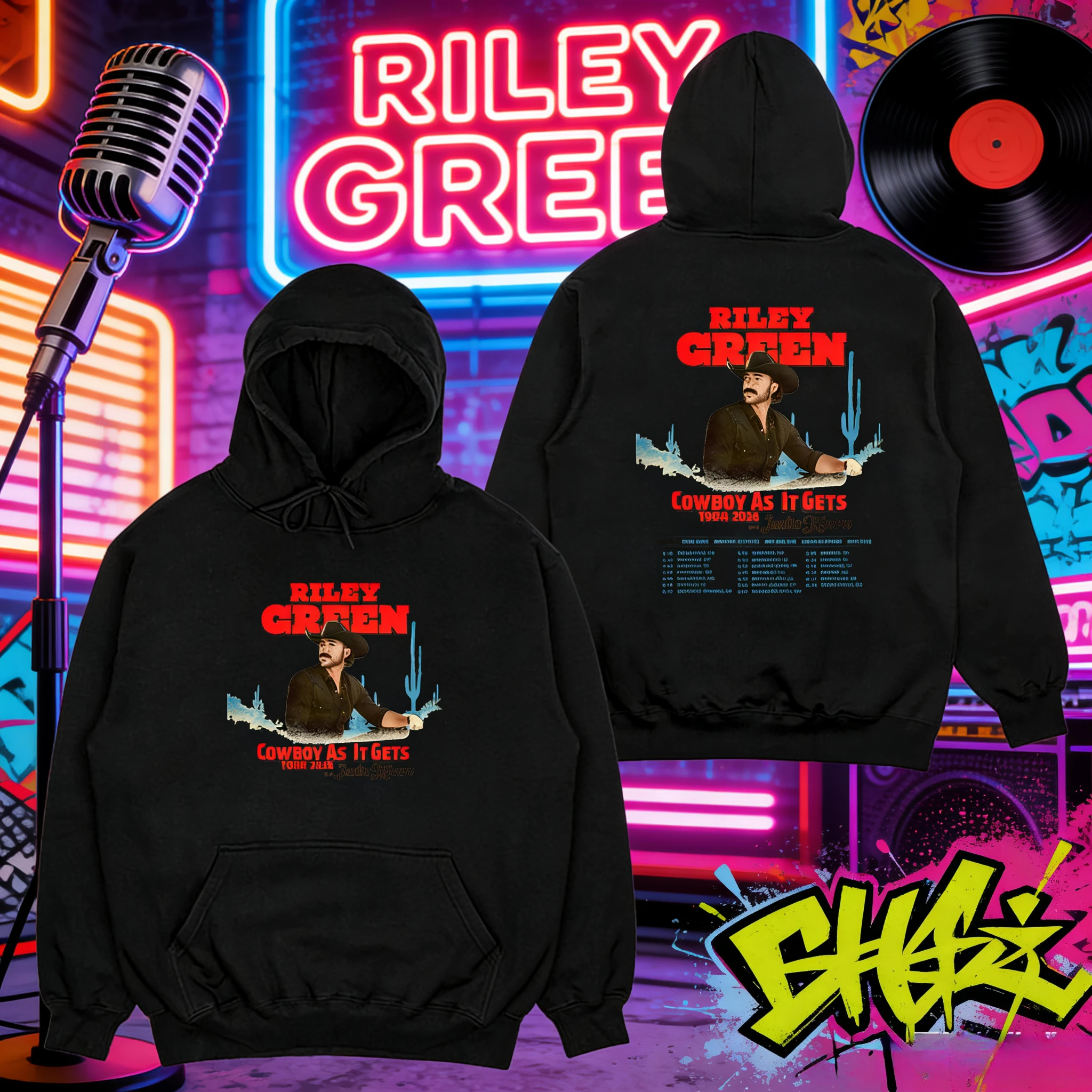 كاوبوي As Itgets Tour 2026 قبعة البلوز جديد رايلي الأخضر الموسيقى البلد هدية الخريف الشتاء طباعة 100% قلنسوة من القطن الخالص #1