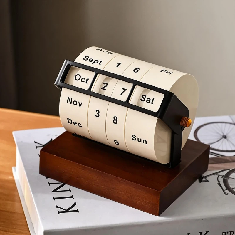 PerpetuCalendar Desk Rotat Wheel Large Countdown Desktop Ornament Office Home Decoration Gift Wooden Vintage Decor Accessory