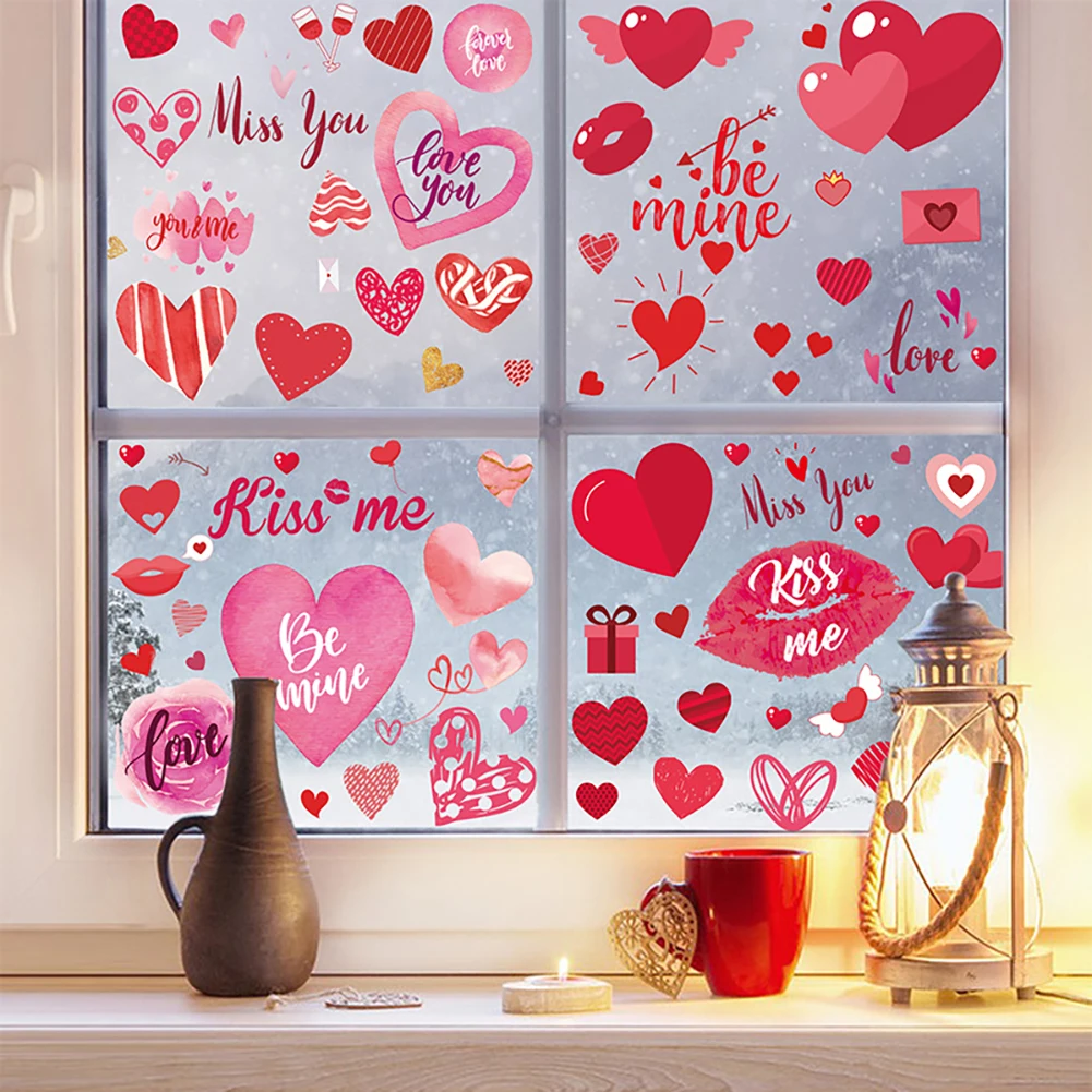 9 Sheets Valentines Day Window Decals Waterproof Double-Sided Window Stickers Static Clings For Glass Door Mirror Decorations