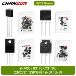 10/100PCS 2N7000 BS170 CS1N60 2SK2837 2SK3878 2N60 8N80 N-Channel Mosfet Transistor triodo assortito TO-92 TO-3P TO-251 TO220F