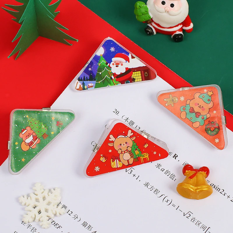 5PCS Cartoon Christmas Triangle Note Clip Cute Book Corner Decoration Bookmarker Multifunctional Stationery Storage Clips