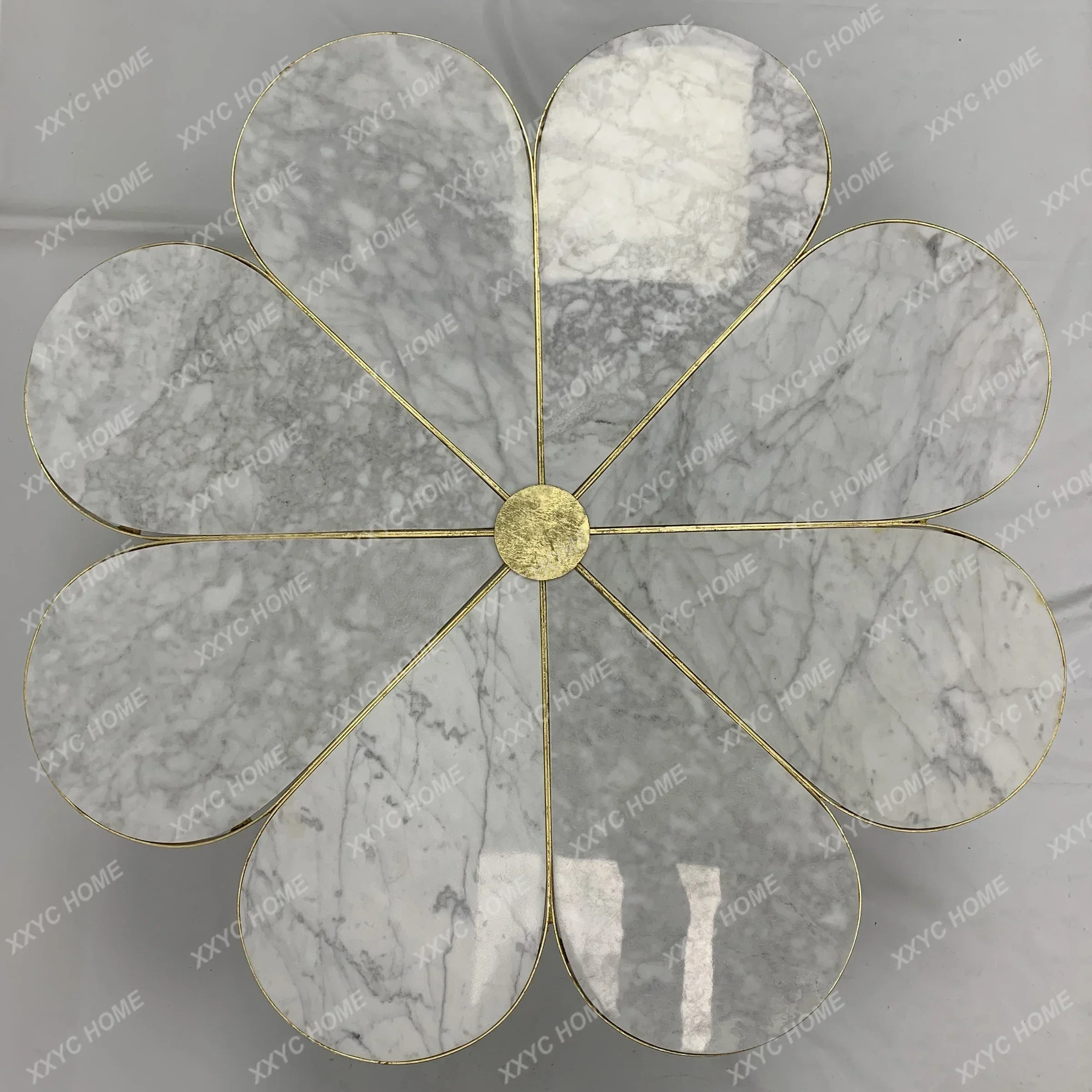 AALight Luxury Living Room Retro Model Room Petal Marble Desktop Complete Metal Craft Coffee Table