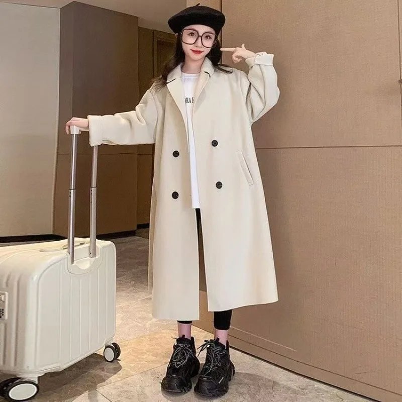 2025 New Autumn Winter Girl's Thickened Korean Style Wool Coat Stylish Long Length Elegant Versatile Coat for Toddler Girls