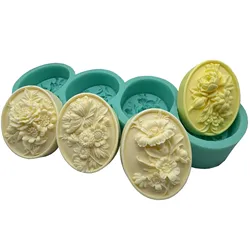4 Cavities Oval Silicone Soap Mold, Flower Chocolate Cake Molds,Fregrance Candle Wax Mould,Plaster Resin Craft Moulds