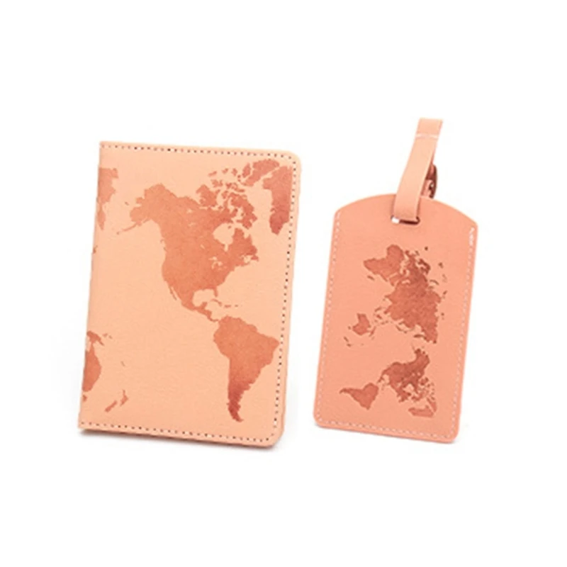 World Map PU Leather Passport Holder Cover Case and Suitcase Luggage Bag Label Set Travel Accessories Wallet