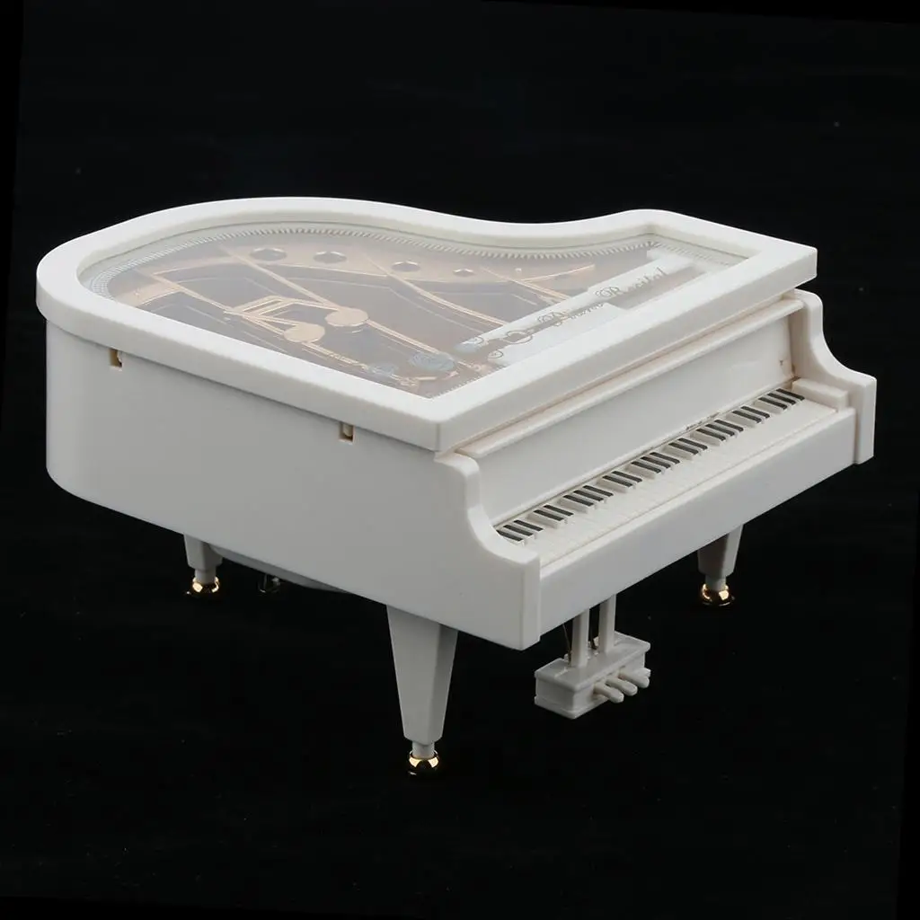 Classic Mechanical Music Box Hand Crank Piano Shape Plastic Decoration Gift for Family Room