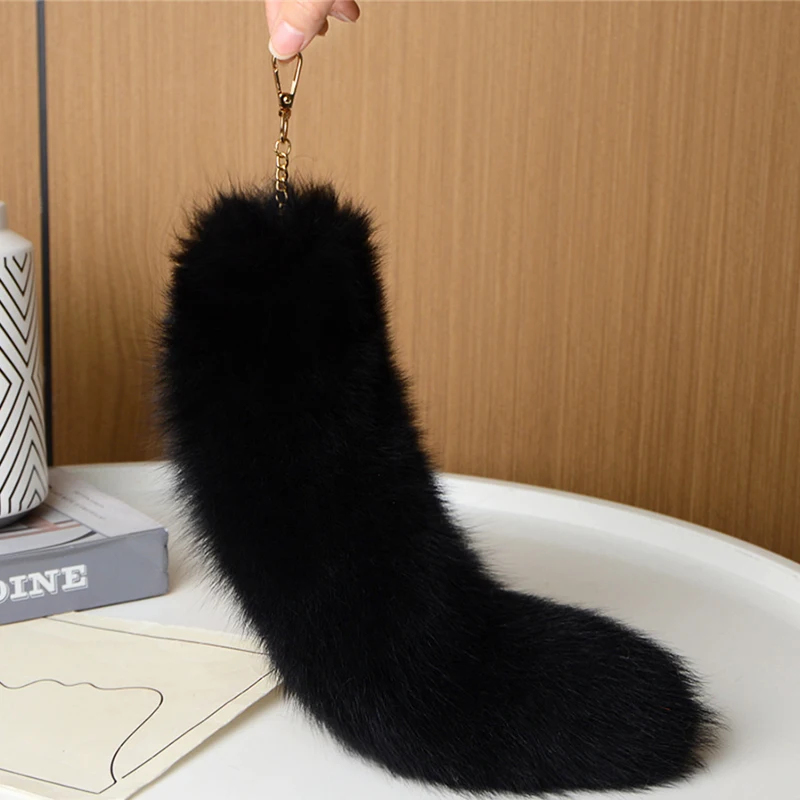 Piush Fox Tail Keychain Furry Racoon Tail Keyring Bag Charm 40CM Animal Tail Key Pendant Pom Poms Keyring Holder Bag Decor