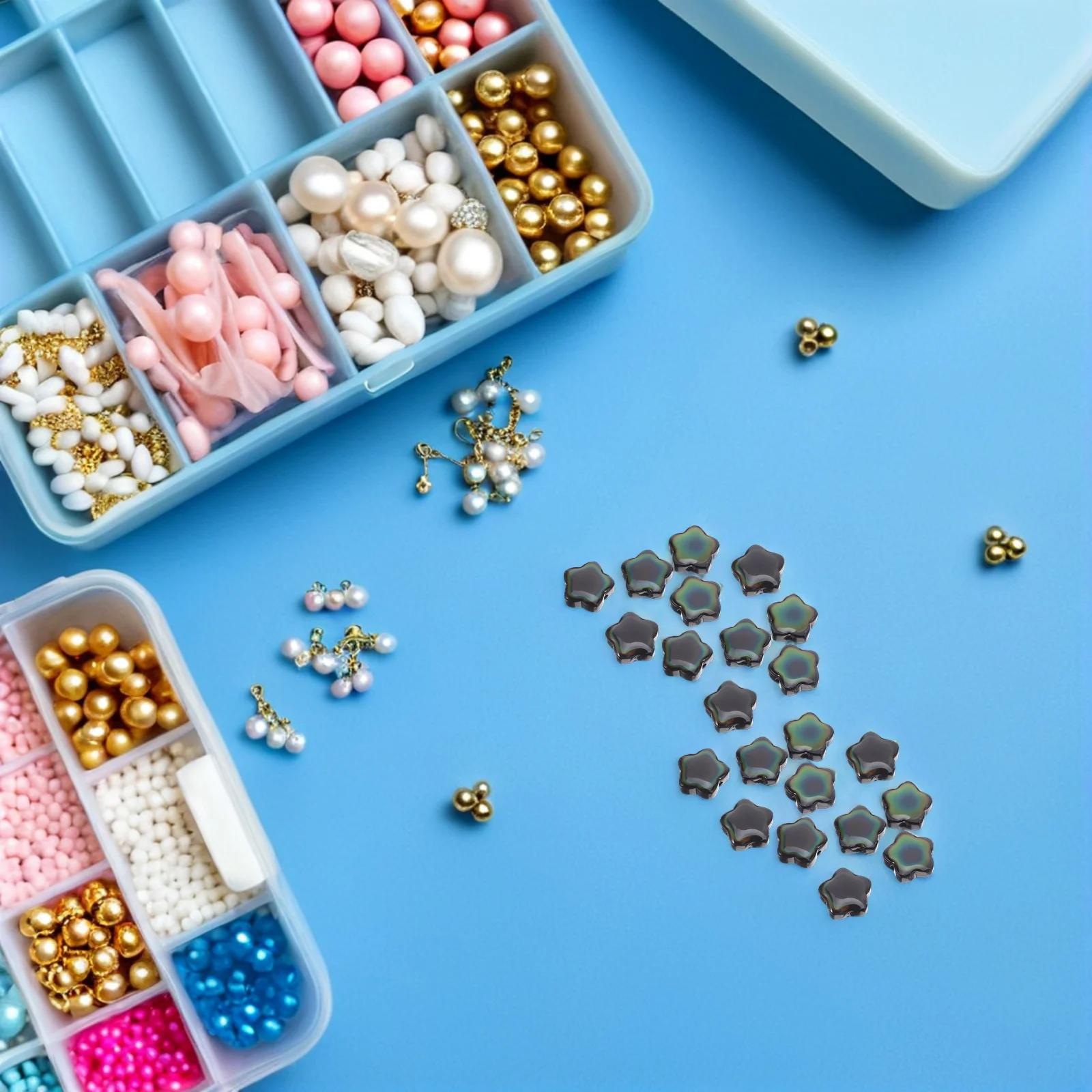 

30Pcs Glass Star Spacer Beads Color Change Large Hole Loose Beads for DIY Jewelry Making Bracelet Necklace Decoration
