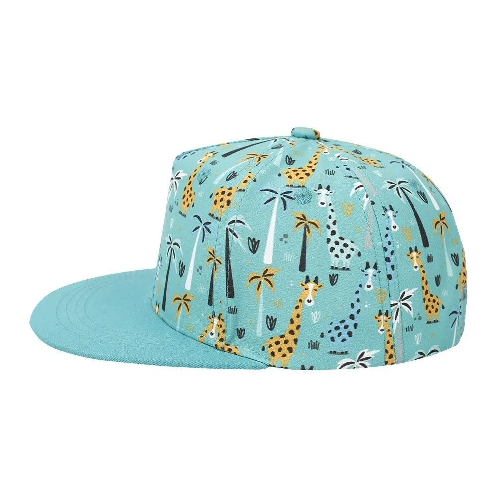 

Adjustable Closure Kids Snapback Hat Five-Panel Structure Vibrant Pattern Toddler Flat Brim Cap Breathable Cotton