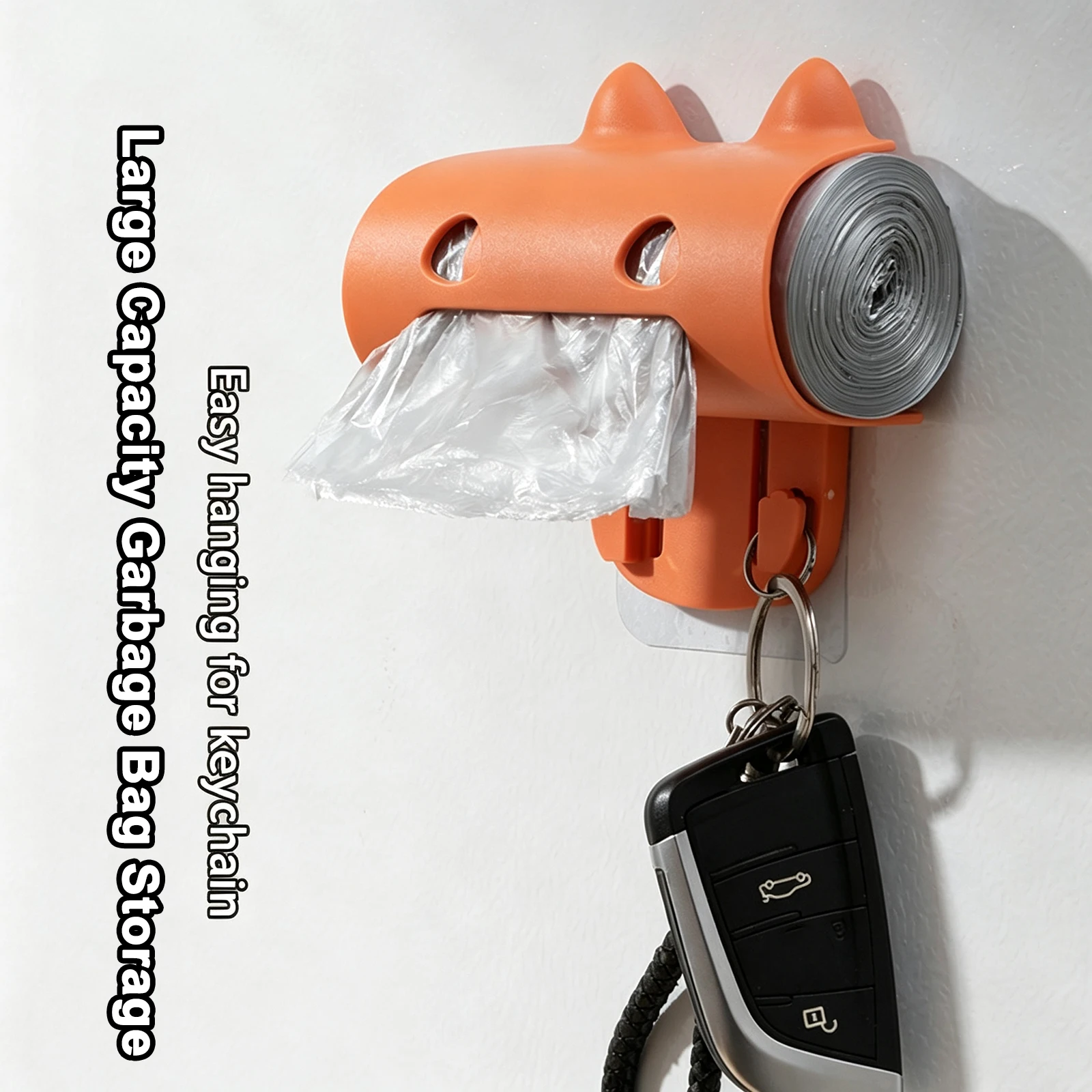 Cute Wall Mount Grocery Bag Dispenser Plastic Bag Holder Storage Box Kitchen Garbage Bag Organizer Container Adhesive Punch Free